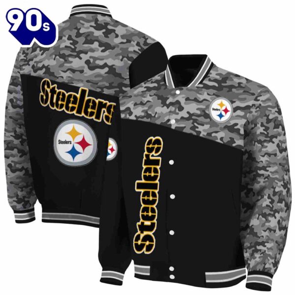 Pittsburgh Steelers Camo Patchwork Black Jacket