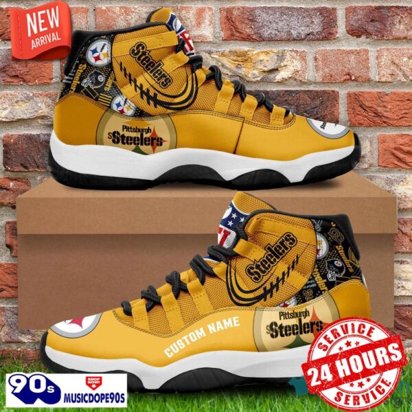 Pittsburgh Steelers Custom Name NFL Air Jordan 11 Shoes Men And Women Sneakers