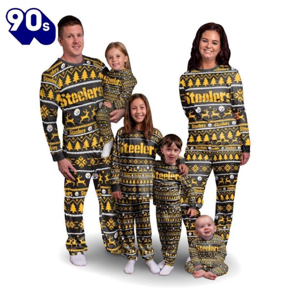 NCAA Family Pajama Sets  Pittsburgh Steelers NFL Patterns Essentials Christmas Holiday Family Matching Pajama Sets