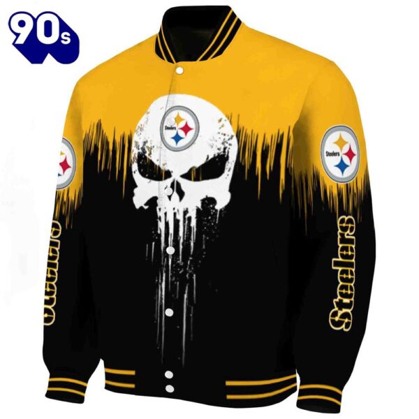 Pittsburgh Steelers Punisher Skull Gold Black White Jacket