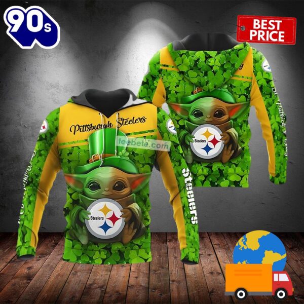 Pittsburgh Steelers St Patricks With Baby Yoda Green 3D Cool Hoodie 2025