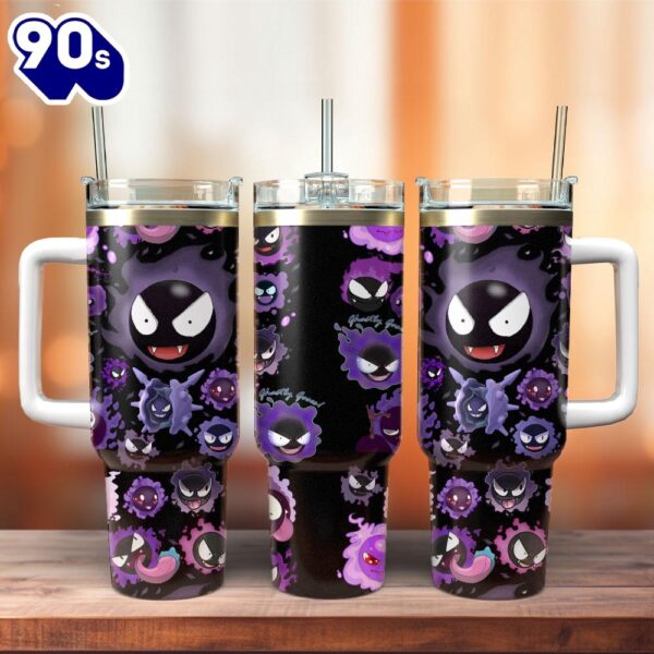 Pokemon Gastly Cartoon Custom Stanley Quencher 40oz Stainless Steel Tumbler  For Fans