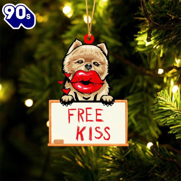 Pomeranian Free Kiss Christmas Ornament, Gift For Christmas