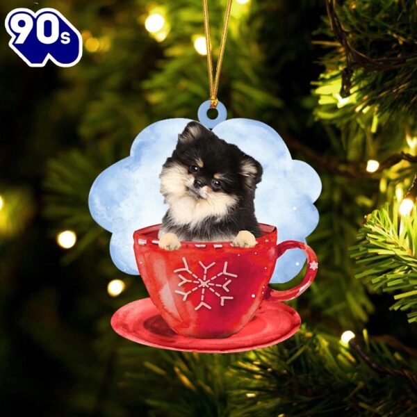 Pomeranian On The Cup Christmas Ornament, Gift For Christmas