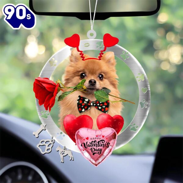 Pomeranian With Rose & Heart Balloon Ornament, Gift For Christmas