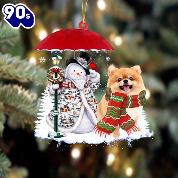 Pomeranian With Snowman Christmas Ornament, Gift For Christmas