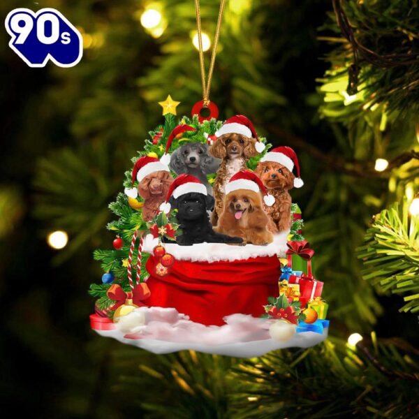 Poodle Dogs In A Gift Bag Christmas Ornament, Gift For Christmas