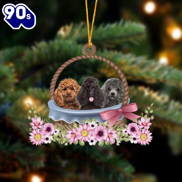 Poodle Dogs In The Basket Ornament, Gift For Christmas