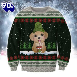 Poodle With Snow And Christmas Ugly Sweater