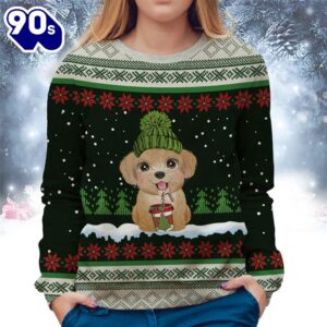 Poodle With Snow And Christmas Ugly Sweater
