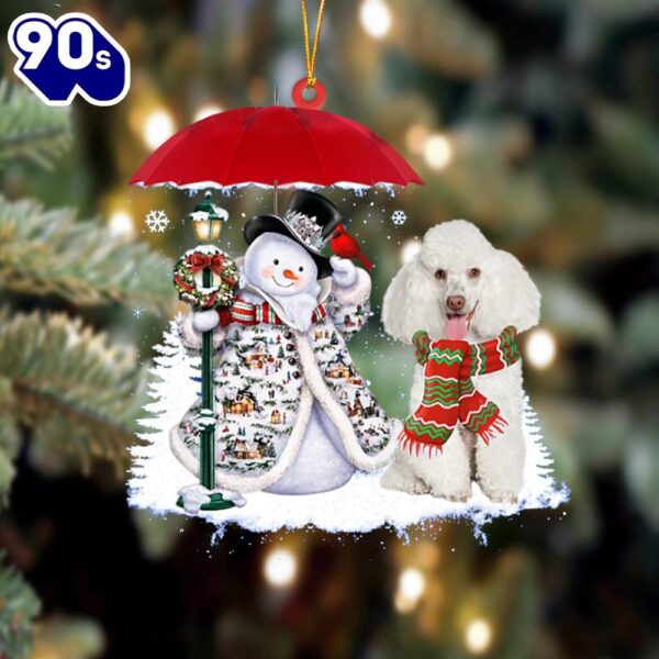 Poodle With Snowman Christmas Ornament, Gift For Christmas