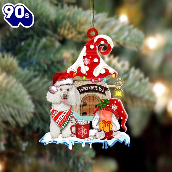 Poodle-2 With Mushroom House Christmas Ornament, Gift For Christmas