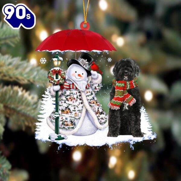 Portuguese Water Dog With Snowman Christmas Ornament, Gift For Christmas