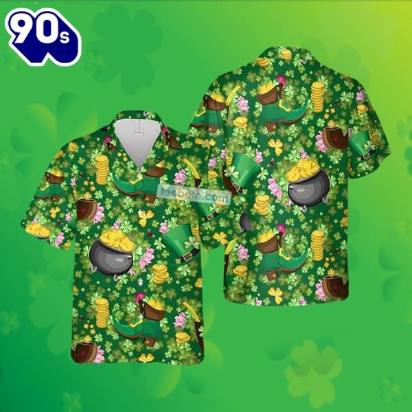 Pot Of Gold Shamrock St Patrick Green Modern Aloha Shirts 2025