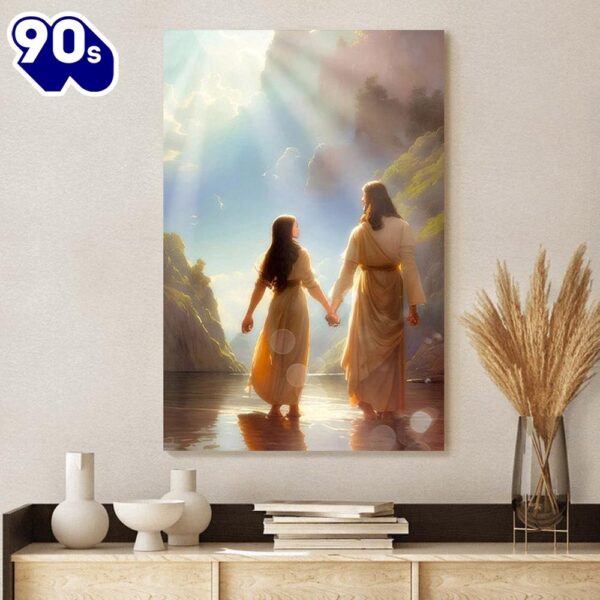 Premium Poster Ai Generated Art Woman Walking On The Water Jesus Canvas Pictures   Gift Christmas