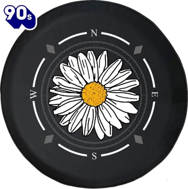 Pretty Daisy White and Yellow Flower Compass Spare Tire Cover – Bible Verse Tire Cover Car Decor