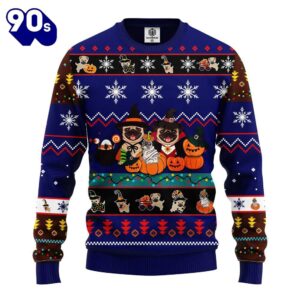 Pug Dog Cute Noel Mc Ugly Christmas Blue