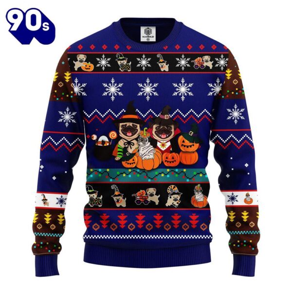 Pug Dog Cute Noel Mc Ugly Christmas Blue