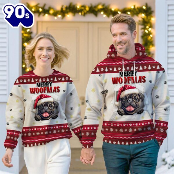 Pug Dog Merry Woofmas Christmas Sweatshirt & Hoodie