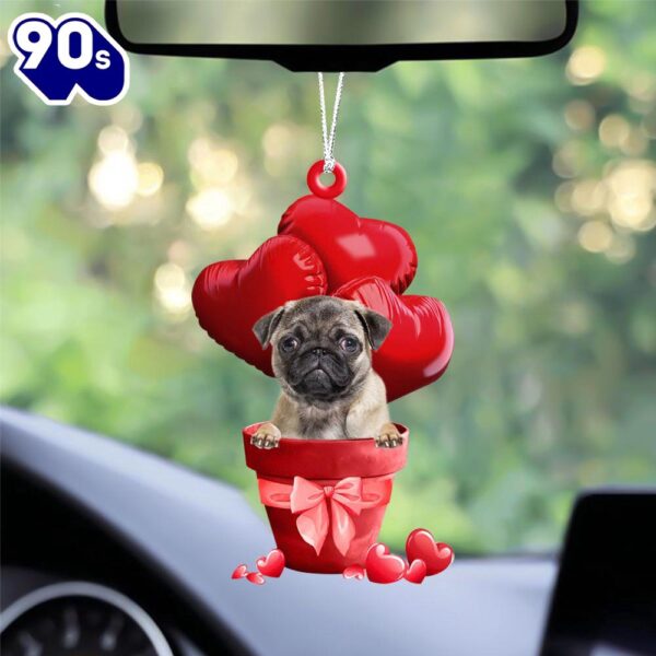 Pug Red Heart Balloon Ornament, Gift For Christmas