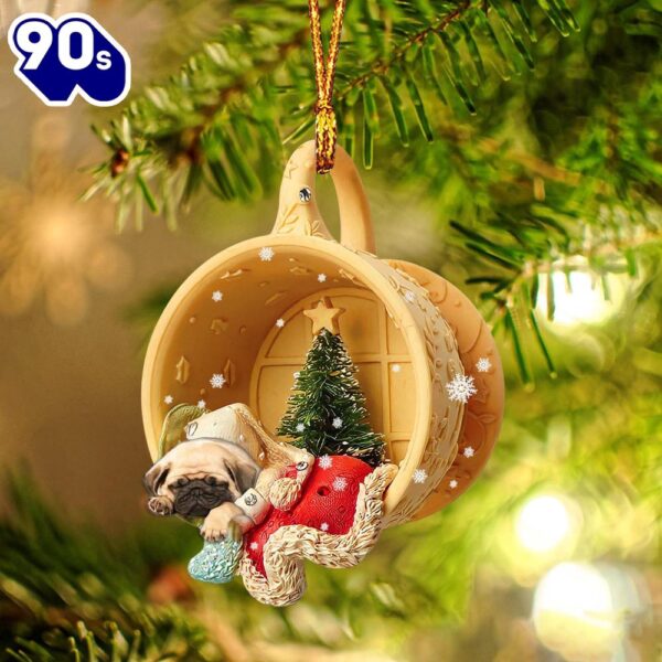 Pug Sleeping In A Cup Christmas Ornament, Gift For Christmas