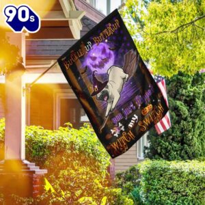 pug witch switch flying broom halloween house flag