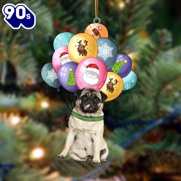 Pug With Balloons Christmas Ornament, Gift For Christmas