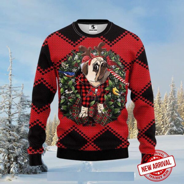 Pug With Reindeer Antlers  Ugly Christmas Sweater