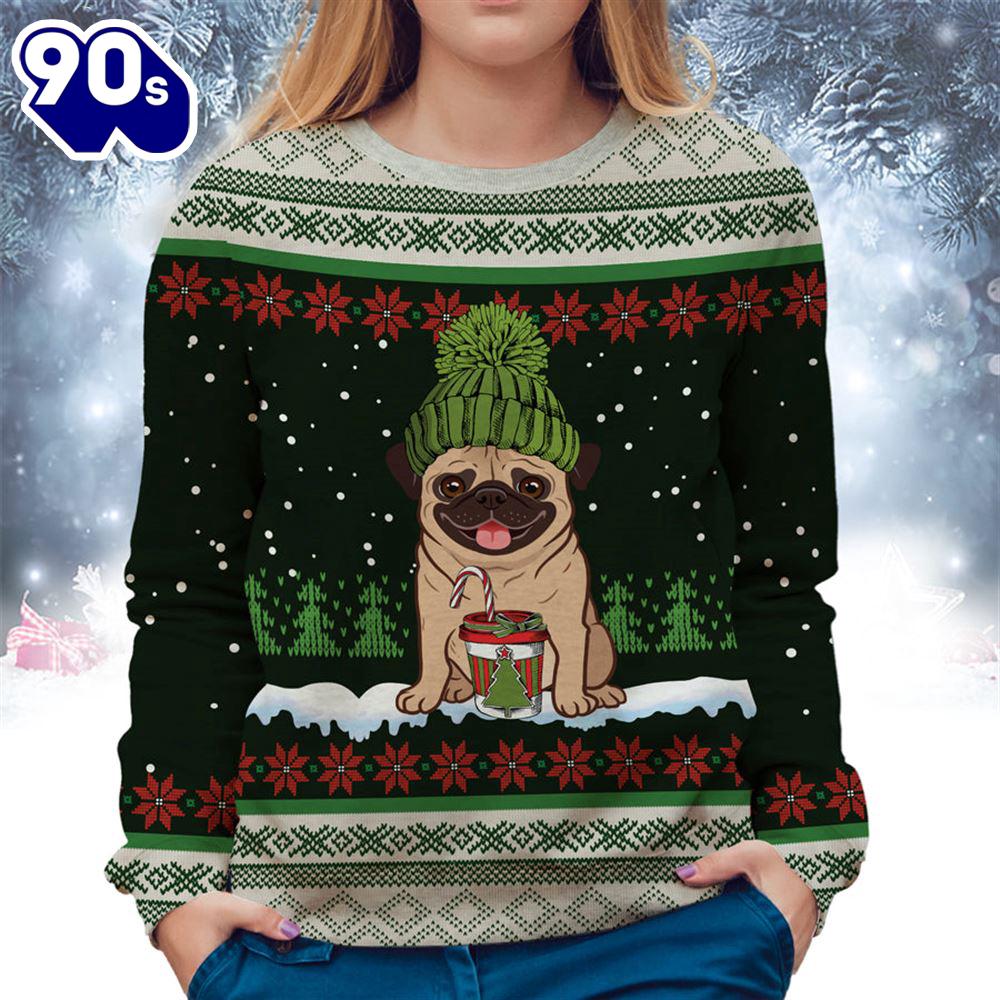 Pug With Snow And Christmas Ugly Sweater Pug With Snow And Christmas Ugly Sweater