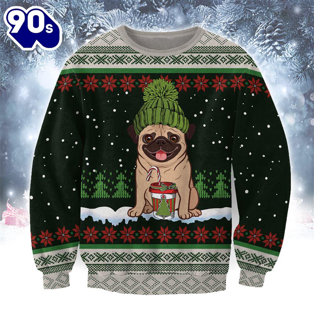 Pug With Snow And Christmas Ugly Sweater Pug With Snow And Christmas Ugly Sweater