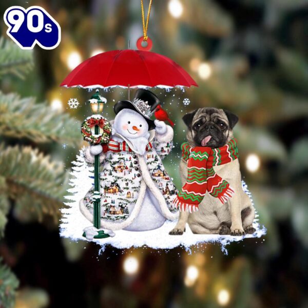 Pug With Snowman Christmas Ornament, Gift For Christmas