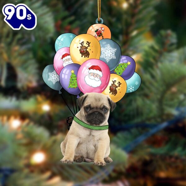 Pug(2) With Balloons Christmas Ornament, Gift For Christmas