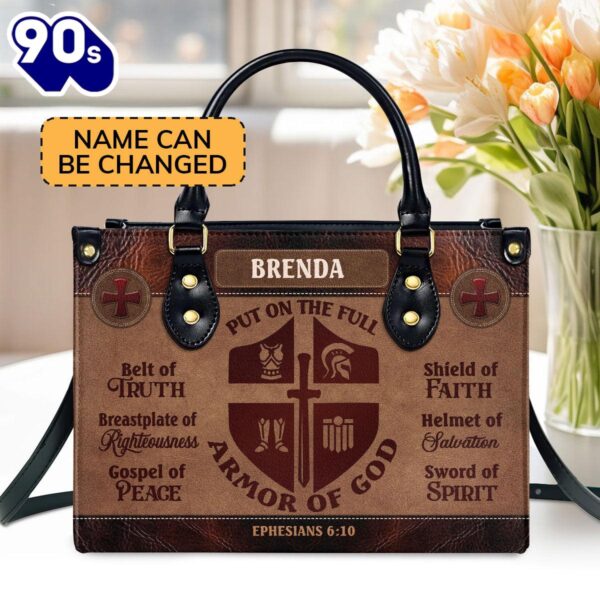 Put On The Full Armor Of God Personalized Leather Handbag , Christian Bags  Gift For Women Christmas