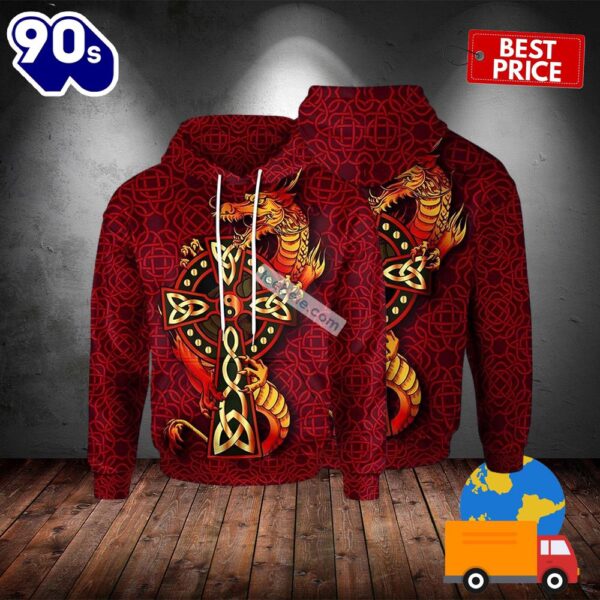Red Dragon Irish St Patricks Day 3D Realistic Hoodie 2025