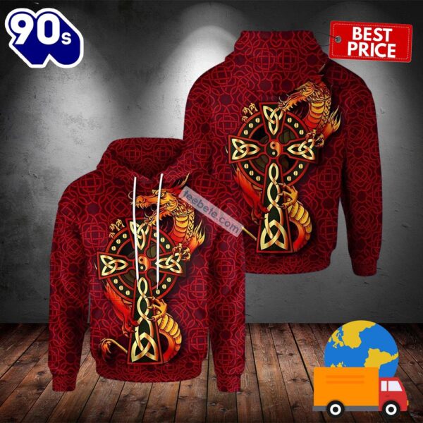 Red Dragon Irish St Patricks Day 3D Realistic Hoodie 2025