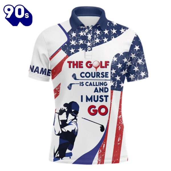 Retro American Flag Mens Golf Polo Shirt Custom Patriotic  For Men Best Golf Gifts 2  Gift Christmas