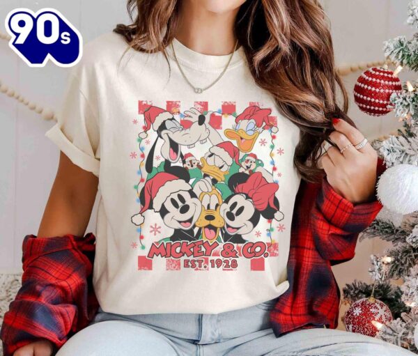 Retro Checkered Mickey Mouse Christmas Shirt Disney Family Holiday Tee Xmas Gift