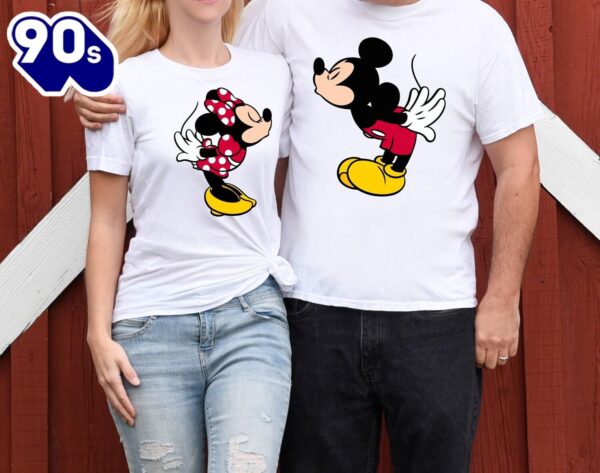 Retro Disney Couple Shirts Mickey & Minnie Love Valentine’s Day Kiss Shirt for Couples
