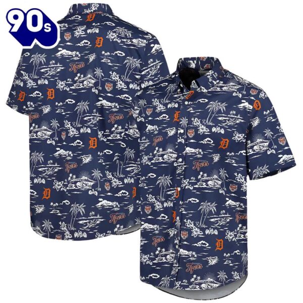 Reyn Spooner Navy Kekai Detroit Tigers Hawaiian Button Up Shirts
