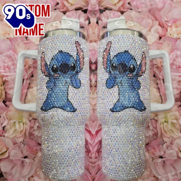 Rhinestone Bling Stitch Cartoon Custom Stanley Quencher 40oz Stainless Steel Tumbler With Handle