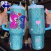 Rhinestone Bling Stitch Couple Cartoon Custom Stanley Quencher 40oz Stainless Steel Tumbler With Handle