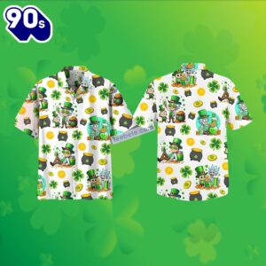 Rick Morty Shamrock St Patrick Gold Coin White Chargers Hawaiian Shirt 2025