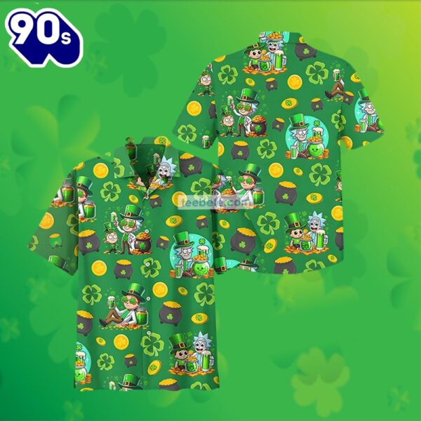 Rick Morty Shamrock St Patrick Green Hawaiian Golf Polo 2025