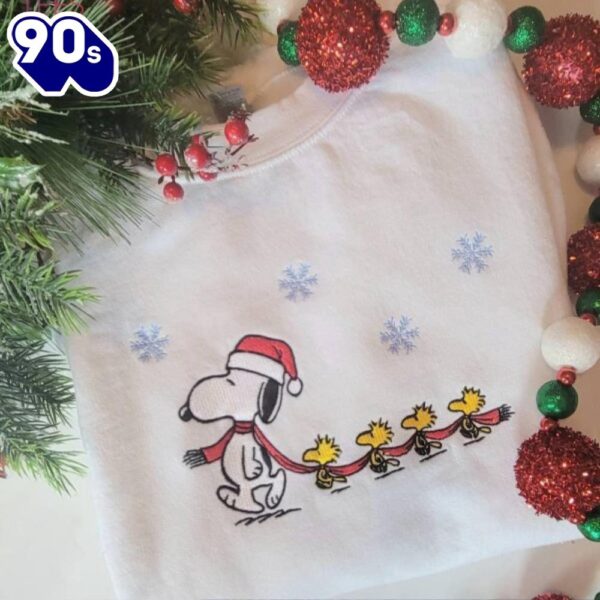 Road Full Of Snowflakes Snoopy Christmas Embroidered Shirt