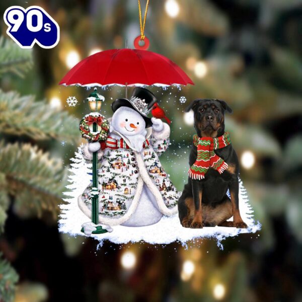 Rottweiler 2 With Snowman Christmas Ornament, Gift For Christmas