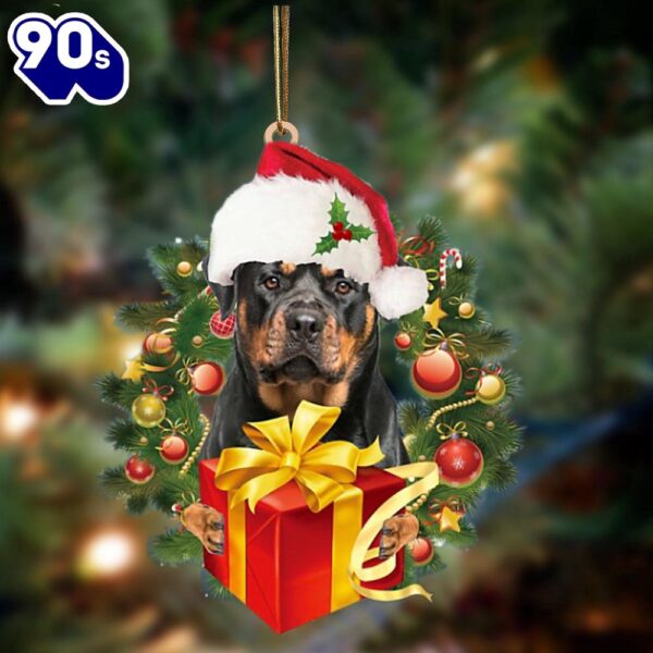 Rottweiler 2-Dogs Give Gifts Hanging Ornament, Gift For Christmas