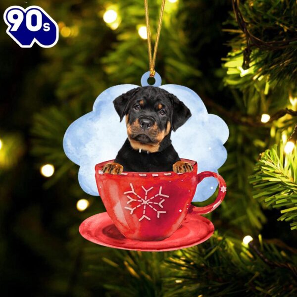 Rottweiler On The Cup Christmas Ornament, Gift For Christmas