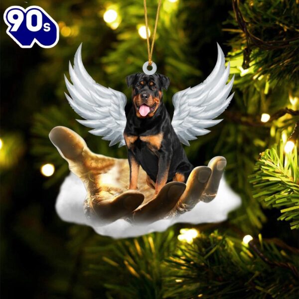 Rottweiler On The Hands Of Jesus Ornament, Gift For Christmas