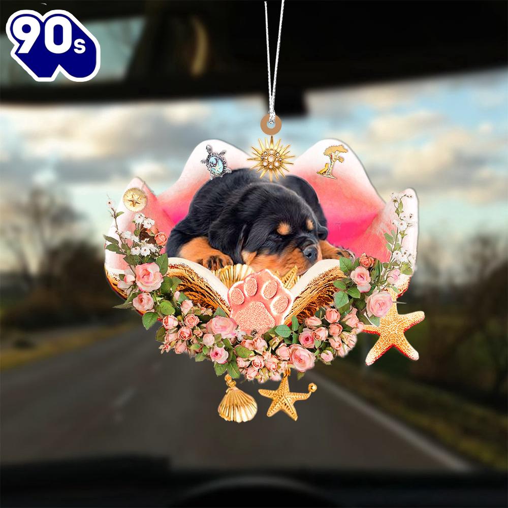 Rottweiler Sleeping In The Seashell Ornament, Gift For Christmas Rottweiler Sleeping In The Seashell Ornament, Gift For Christmas