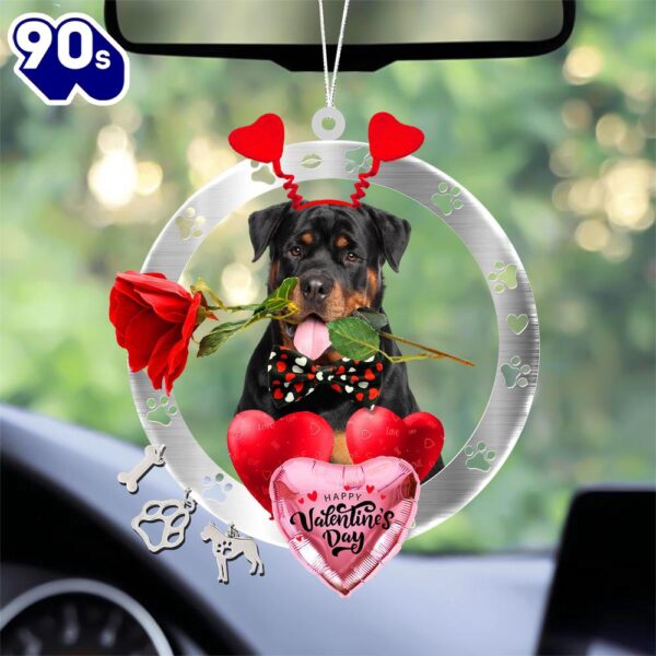 Rottweiler With Rose & Heart Balloon Ornament, Gift For Christmas